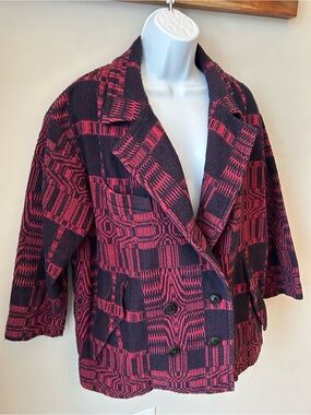 Isabel Marant Étoile Cotton Wool Black and Pink Geometric Double-Breasted Blazer